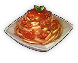 Stamina food — plate of spaghetti with tomato sauce and basil (Journey shop consumable)